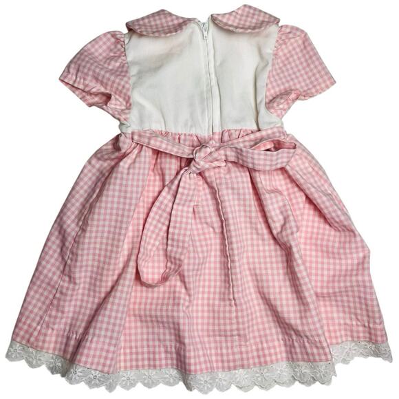 Good Lad Vintage 90s Baby Pink Gingham Floral Embroidered Dress - Picture 2 of 5